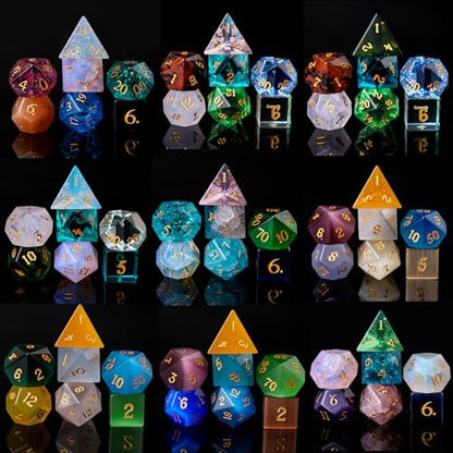 Mystery Blind Box Gemstone & Glass & Cat Eye DND Dice Set 7pcs Polyhedral Dice with Random Crystal Role Playing Dice for Dungeons & Dragons, Pathfinder, RPG and Tabletop Games - color: Mystery Gem Dice