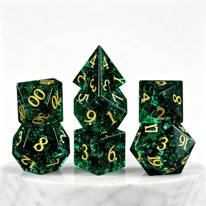 Fluorescent Green 7Pcs Polyhedral Dice Set, K9 Crystal Cat's Eye Stone Diamond Multi-Faceted DND Dice for Dungeons and Dragons RPG Tabletop Role Playing Game (neon Dark Green) - color: Neon Dark Green