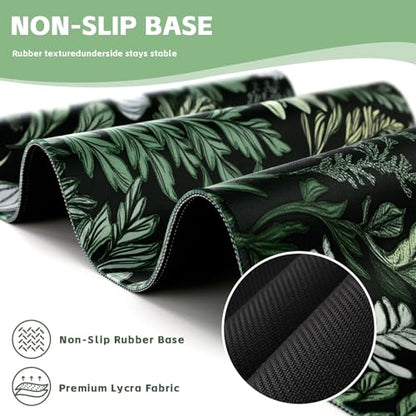 Baziabbo Green Desk Mat,XXL Extended Big Mouse Pad,Gaming Mousepad with Stitched Edge,Non-Slip Rubber Base Keyboard Desk Pad for Home Office Study Game - color: Ferns Flowers