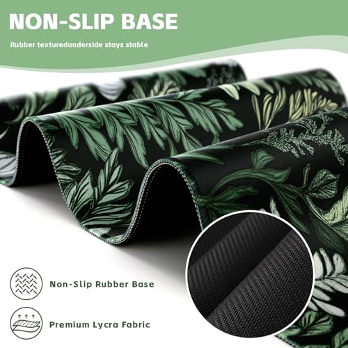 Baziabbo Green Desk Mat,XXL Extended Big Mouse Pad,Gaming Mousepad with Stitched Edge,Non-Slip Rubber Base Keyboard Desk Pad for Home Office Study Game - color: Ferns Flowers