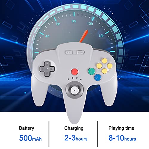 KIWITATA Wireless N64 Controller for Switch 1/Switch 2, 2.4GHZ N64 Remote Joystick Wireless Controller Compatible with N64 Original Console, Raspberry Pi, IOS, PC Windows 7,8,10,11 Gray - color: gray
