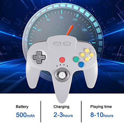 KIWITATA Wireless N64 Controller for Switch 1/Switch 2, 2.4GHZ N64 Remote Joystick Wireless Controller Compatible with N64 Original Console, Raspberry Pi, IOS, PC Windows 7,8,10,11 Gray - color: gray