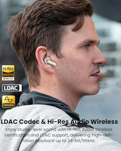 TOZO NC20 Pro Active Noise Cancelling Wireless Earbuds, Smart LCD Screen | LDAC Hi-Res Audio, Stereo Bass, 6 Mics AI Call Ear Buds, 80H Playtime, IPX8 Waterproof, 32 EQ via App, Wireless Charging - color: Champagne