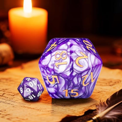 20 Sided DND Dice,D20 Giant Polyhedral Dice,55mm Titan Large Pearl Color D20 Dice,20 Sided Cube D&D Dice Set for Dungeons and Dragons, RPG, MTG Table Games(Purple-Pearl Series) - color: D-20 Purple