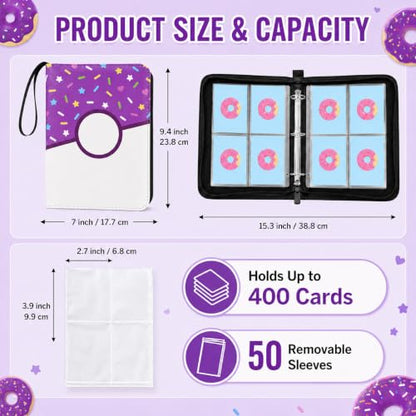 4 Pocket Card Binder 400 Card Holder Album, Purple Donut Trading Cards Holder Zipper Binder for Girl Teen Collection (Purple Donut, 400 Pocket) - color: Purple Donut, size: 400 Pocket
