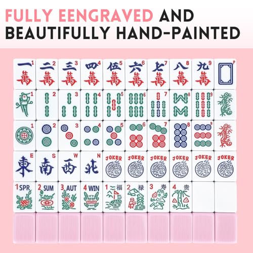 Suncle American Mahjong Tile Set X-Large 166 Pink Back Tiles 1.4" Large Size Tile with Carrying Travel Case, English Manual, Pro Complete Mahjongg Game Set - color: Pink Back-1.4inch