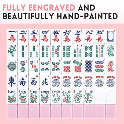 Suncle American Mahjong Tile Set X-Large 166 Pink Back Tiles 1.4" Large Size Tile with Carrying Travel Case, English Manual, Pro Complete Mahjongg Game Set - color: Pink Back-1.4inch
