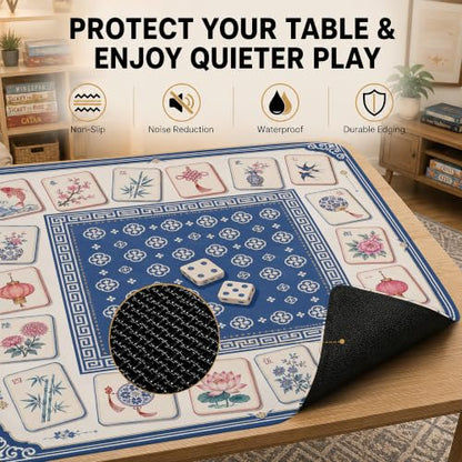Dice Board Mahjong Mat for Table 31.5''x31.5'', Non-Slip Noise Reduction Mah Jongg Mats with Carrying Bag for American Mahjong, Poker, Board Games, Card Games & Dominoes - color: Dice Mahjong Board