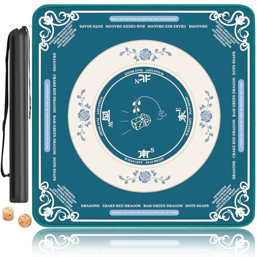 Mahjong Mat for Table, Non-Slip Noise Reduction Mahjong Table Cove 32×32 Inch Portable Gaming Mat for Poker/Cards/Board Games/Tile Games, Mahjong Tablecloth with Carrying Bag (Green)