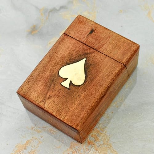 Playing Cards Holder, Handmade Wooden Card Storage Box with Brass Inlay Design, Anniversary Birthday Gifts "Made in India" (Design 3) - color: Design 3