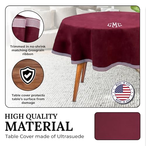 Personalized 54" Round Burgundy Card (Bridge) Table Cover - color: Burgundy Embroidered, size: 54"
