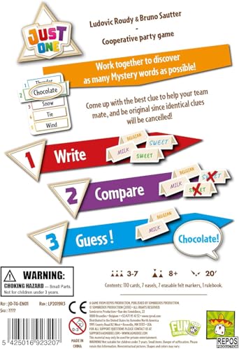 Just One Party Game - Cooperative Word Guessing Fun for Friends and Family! Ages 8+, 3-7 Players, 20 Minute Playtime, Made by Repos Production