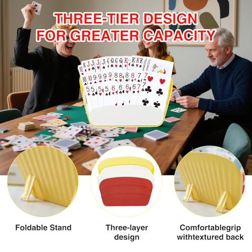 4 PCS 3 Layers Design Playing Card Holders for Adults, Cards Holder with Foldable Stand