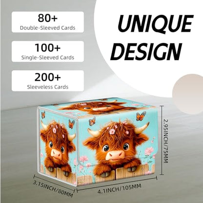 Trading Card Storage Box, Premium PU Leather with Magnetic Closure, Holds 100+ for MTG Cards, Cow Is In The Fence Durable Deck Box for Magic the Gathering, Trading Card Games - color: Cow Is In The Fence