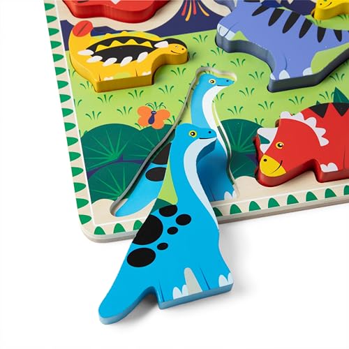 Melissa & Doug Dinosaur Wooden Chunky Puzzle (7 pcs) - FSC Certified | 7 Piece Set, Wooden Dinosaur Play Figures, Puzzle Board, Motor Skill Buiilding, Matching Play, Toddler Toys for Kids, Ages 2+ - size: 11.95 x 8.95 x 1.0, style: Dinosaur