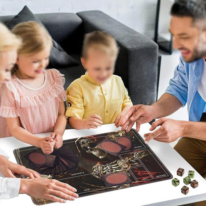 for MTG/TCG Playmat with Zones, 24 x 14 inches Trading Card Playmat with A Storage Bag and 6 Dice, Non-Lip Rubber Bottom Game Desk Mat, Red Robe Skeleton Ancient Book - color: Yux-playmats-2-3A-241