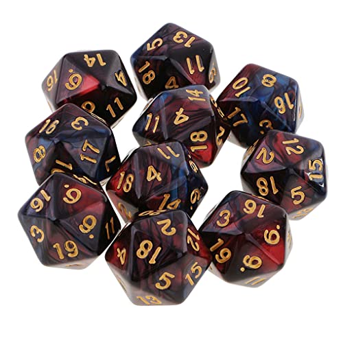 10PCS Polyhedral D20 Dice 20mm Acrylic 20 Sided Dice for RPG MTG DND Table Games (Red Blue) - color: Red Blue
