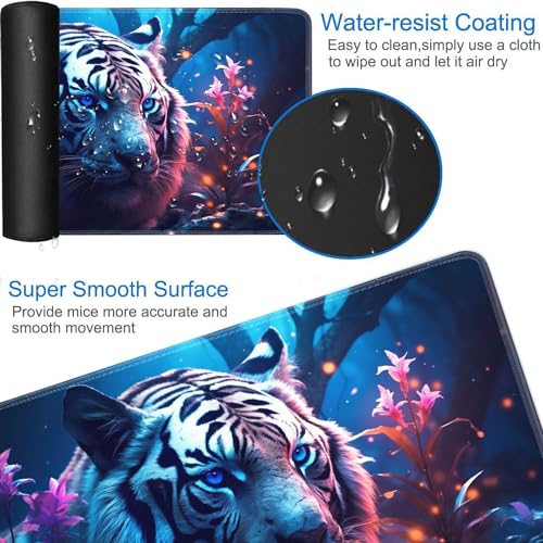 JVGFYNKL MTG Playmat + Drawstring Travel Pouch + 6 Dice Counter, for Tabletop Trading Card Game Playmats or Large Mouse Pad, Anti-Slip Rubber 24 x 14 in, Tiger Among Flowers TCG Playmat - color: JV-Playmat-1-F-161
