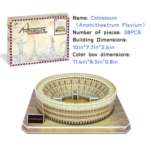 Architecture World Famous of 3D Puzzle.Build Your Own Collection of 17 Global Landmarks (Notre Dame, Colosseum) - Educational DIY Model Kit for Kids & Adults. (Colosseum（Amphitheatrum Flavium）) - color: Colosseum（amphitheatrum Flavium）