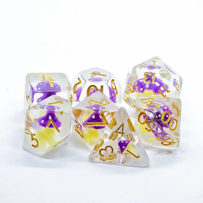 Sage's Portal Familiars and Reagents Resin DND Dice Set Polyhedral Dice Set for Dungeons and Dragons RPG Tabletop TTRPG (Purple Magic Shrooms) - color: Purple Magic Shrooms