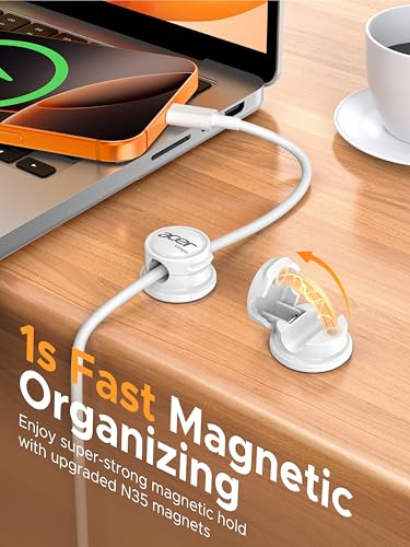 acer 9 Pack Magnetic Rotatable Cable Clips, [Smooth 360° Rotation, 1s Lock] Cord Organizer, Adhesive Cord Holder for Desk Nightstand Office Cable Management - White