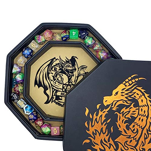 Fantasydice-Chromatic Dragon -with Roll or Die Artwork Dice Tray - 9" Octagon with Lid and Dice Staging Area- Holds 5 Sets of Dice(7 / Standard) for All Tabletop RPGs Like D&D, Call of Cthulhu - color: Chromatic Dragon Octagon