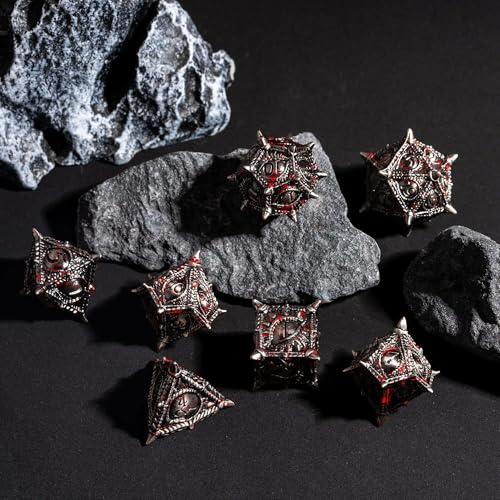 Metal Dice Set Bloodstained Dragon Metal DND Dice for Tabletop Games | Leather Storage Bag, DM Gift, for Dungeons and Dragons Role Playing Games - color: Dragon-bloodstained