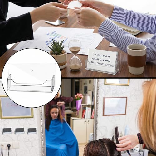 Wesiti 8 Pcs Wall Mount Business Card Holder Clear Acrylic Fit 40-50 | Plastic Business Card Holder Office Cards Display Stand Visiting Cards Desktop Organizer for Wall Mount or Place on Desk