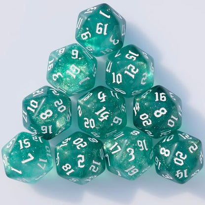 10PCs D20 Polyhedral Dice Set 22mm for DND RPG MTG Dungeons and Dragons Dice (Cyan) - color: Cyan