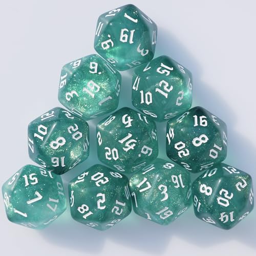 10PCs D20 Polyhedral Dice Set 22mm for DND RPG MTG Dungeons and Dragons Dice (Cyan) - color: Cyan
