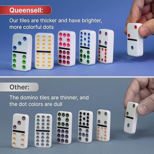 Queensell Mexican Train Dominoes Set with Jumbo Tiles – Double 12 Dominoes Set for Adults, 91 Tiles with Colorful Dots, Wooden Hub, Train & Aluminum Case - style: D12 Jumbo