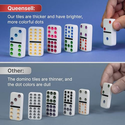 Queensell Mexican Train Dominoes Set with Jumbo Tiles – Double 12 Dominoes Set for Adults, 91 Tiles with Colorful Dots, Wooden Hub, Train & Aluminum Case - style: D12 Jumbo