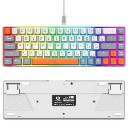 Snpurdiri 60% Percent Gaming Keyboard (68 Keys, White-Grey-Orange) | Ergonomic Compact RGB Backlit Small Gaming Keyboard for Windows, PC, Laptop - color: White Grey Orange
