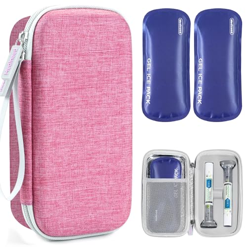 Portable Insulated Cooler Travel Case Fits 2 Zepbound Injector Pens, Tirzepatide Travel Case TSA Approved with 2PCS Reusable Ice Packs, EVA Medicine Organizer for Daily Use(Pink,Big) - color: Pink-big-1
