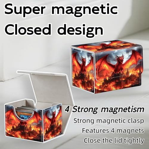 Trading Card Storage Box, Holds 100+ for MTG Cards, Premium PU Leather with Magnetic Closure, Red Dragon Burning A Castle Durable Deck Box for Magic the Gathering, Trading Card Games - color: Red Dragon Burning A Castle