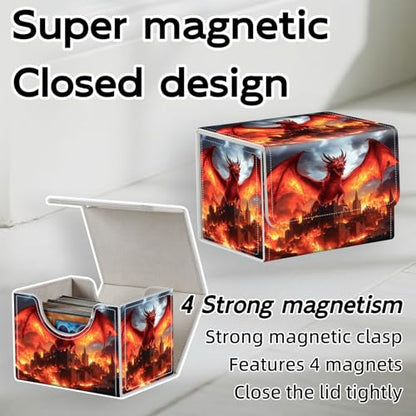 Trading Card Storage Box, Holds 100+ for MTG Cards, Premium PU Leather with Magnetic Closure, Red Dragon Burning A Castle Durable Deck Box for Magic the Gathering, Trading Card Games - color: Red Dragon Burning A Castle