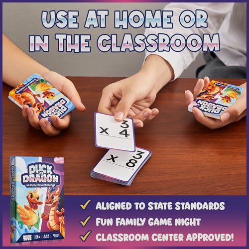 Ducks vs Dragons Multiplication Game - Math Games for Kids 8-12 - Fun Card Game for Learning Times Tables 0-12 - Math Facts Games for 3rd 4th 5th Grade