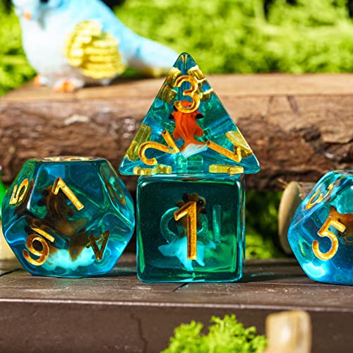 Cusdie 7-Die DND Dice, Polyhedral Dice Set Filled with Animal, for Role Playing Game D&D Dice (Red White Goldfish) - color: Red White Goldfish