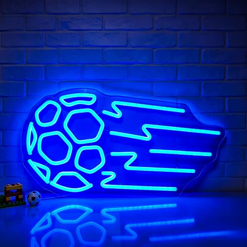Soccer Neon Sign for Wall Decor Dimmable Football Led Neon Lights for Boys Fans Sports Themed Man Cave Light Up Signs for Game Room Gift Bar Club Decoration USB Powered - color: Football