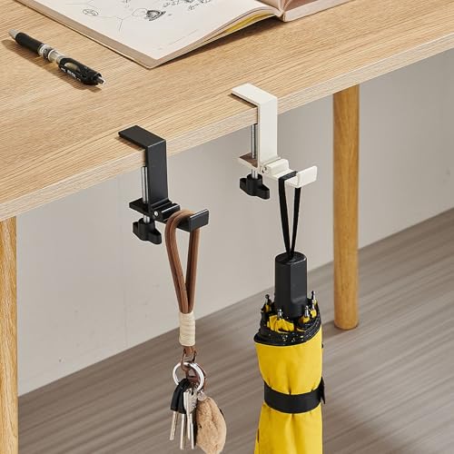 Foldable Under Desk Headphone Hanger, Aluminum Clamp-On Headset Stand, No Drill Anti-Scratch Mount, Heavy Duty 10KG Load Bearing Universal for Gaming Headset, Controller, Cable & Bag Organizer(Black) - color: Black