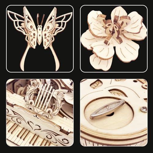 3D Wooden Puzzle for Adults - Piano DIY Music Box Wood Model Kits Construction Craft Kits Mechanical Jigsaw Puzzles for Adult Age 15+ Years Old