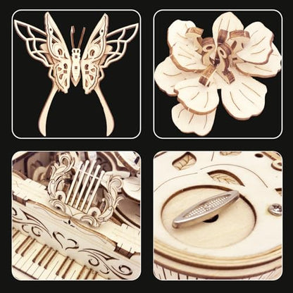 3D Wooden Puzzle for Adults - Piano DIY Music Box Wood Model Kits Construction Craft Kits Mechanical Jigsaw Puzzles for Adult Age 15+ Years Old