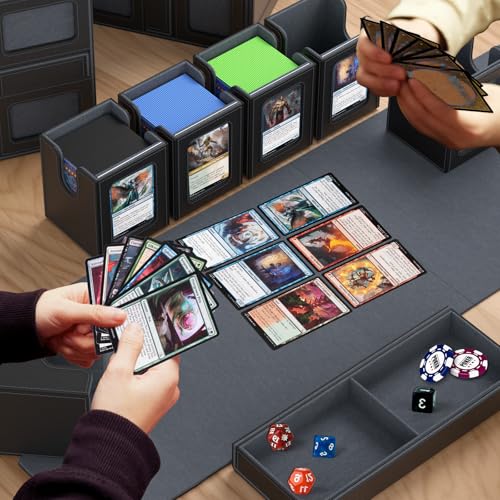 Gomyrod Card Deck Box with 4 Commander Display & Dice Tray (Black & Grey) | 7 In 1 MTG Commander Deck Box, Fits 240+ Toploader Cards, Removable Deck Case, Compatible for Magic/TCG/Sports/Baseball Cards - color: Black & Grey