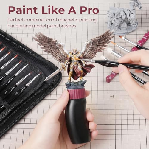 Nicpro Professional Miniature Painting Kit - 25PCS Miniature Paint Brushes Drybrush with Magnetic Painting Handle, Model Paint Brushes for Miniatures, Model, Craft, Acrylic Painting, with Nylon Bag - color: Black