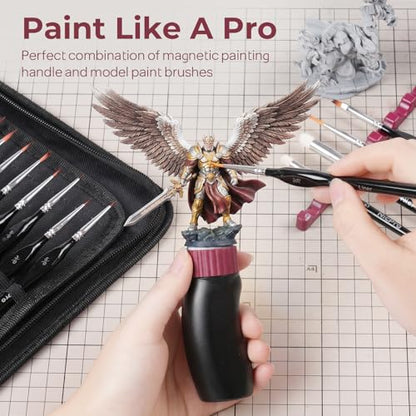 Nicpro Professional Miniature Painting Kit - 25PCS Miniature Paint Brushes Drybrush with Magnetic Painting Handle, Model Paint Brushes for Miniatures, Model, Craft, Acrylic Painting, with Nylon Bag - color: Black