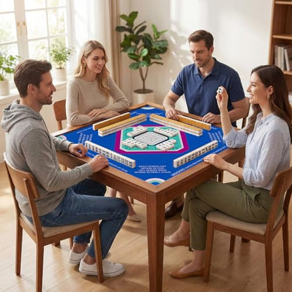 Elstey Mahjong Mat, Non-Slip Neoprene Mahjong Table Cover with Game Rules & Carrying Bag, Noise Reduction Square Board Game Mat for Poker, Dominoes, Tile Games, 32.2x32.2 Inch, (Minimalist Style) - color: Blue