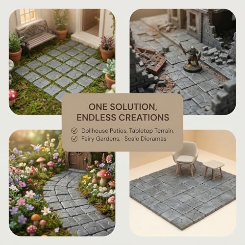 Dollhouse Miniature Paving Stones, Model Tiles | Set of 50 pcs for Fairy Gardens and Tabletop Terrain, REDUCIO! - color: Gray Rock Pavement