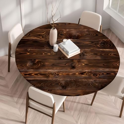 Waterproof Tablecloth Elastic Edged Tablecloth Wipeable Table Cloth Table Cover for Outdoor, Patio, Kitchen and Dining Room 27" Inch Round Tight Fit Dark Wood - color: Dark Wood, size: 27" Inch Round Tight Fit