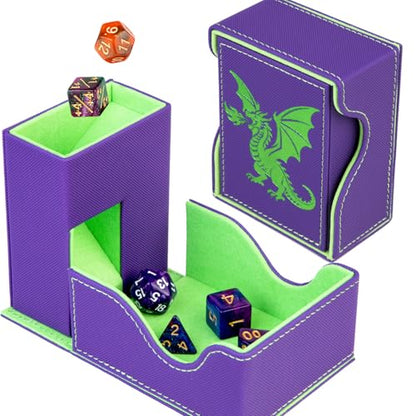 Dice Tower and Tray,Foldable Portable Dice Rolling Tower,Dice Roller Accessory for Dungeons and Dragons,Classic Board Games,RPG Games, and Tabletop Games Purple/Green - color: Purple/Green（Green Dragon）