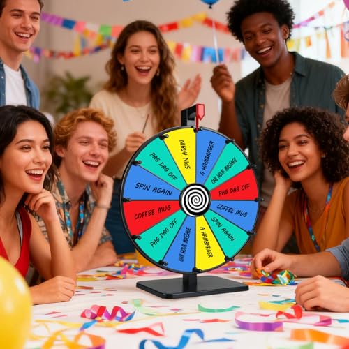 Pionites 12 Inch 12 Slots Prize Wheel Tabletop Fortune Spin with Dry Erase Marker and Eraser for Engaging Home Parties, Trade Show, Carnival Events (12'' 12slots)